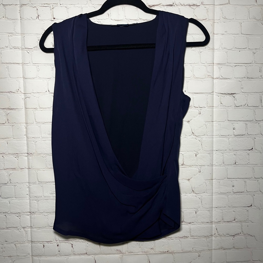 Ralph Lauren Womens Sleeveless Navy‎ Blue Silk Drape Front Blouse Size 6